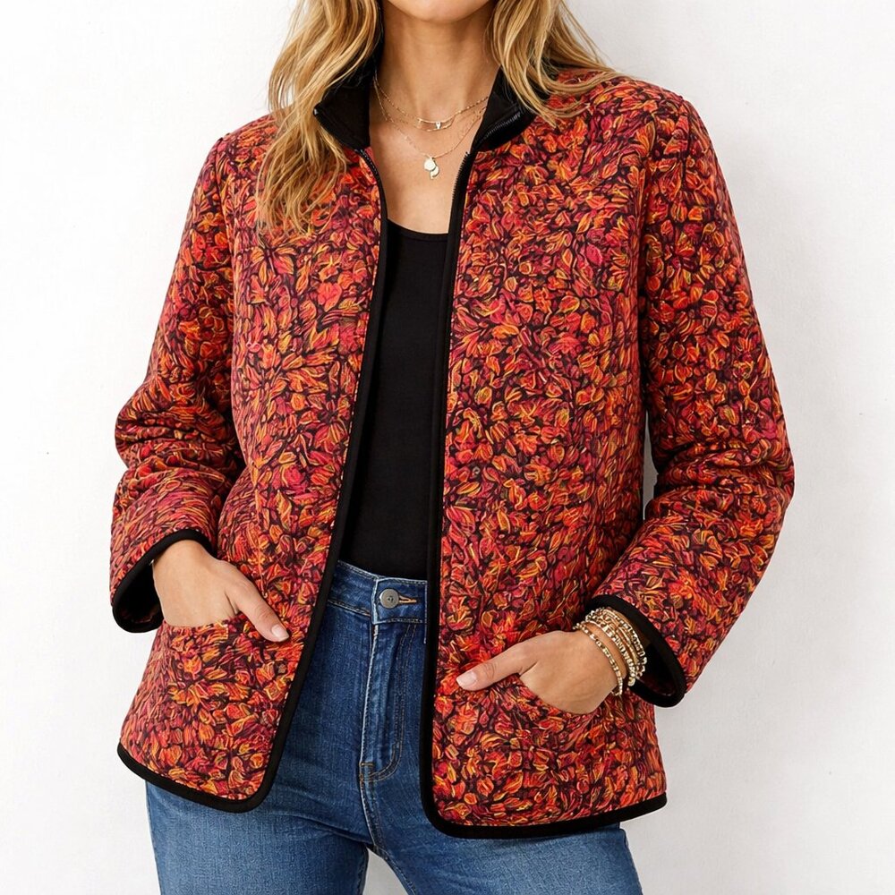 Bob Mackie Wearable Art Quilted Fall Colors Bold Boho Indiepop Jacket [size XL]